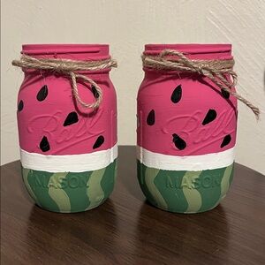Watermelon Painted Mason Jars